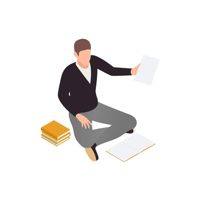 Isometric high school student character with books 3d vector illustration