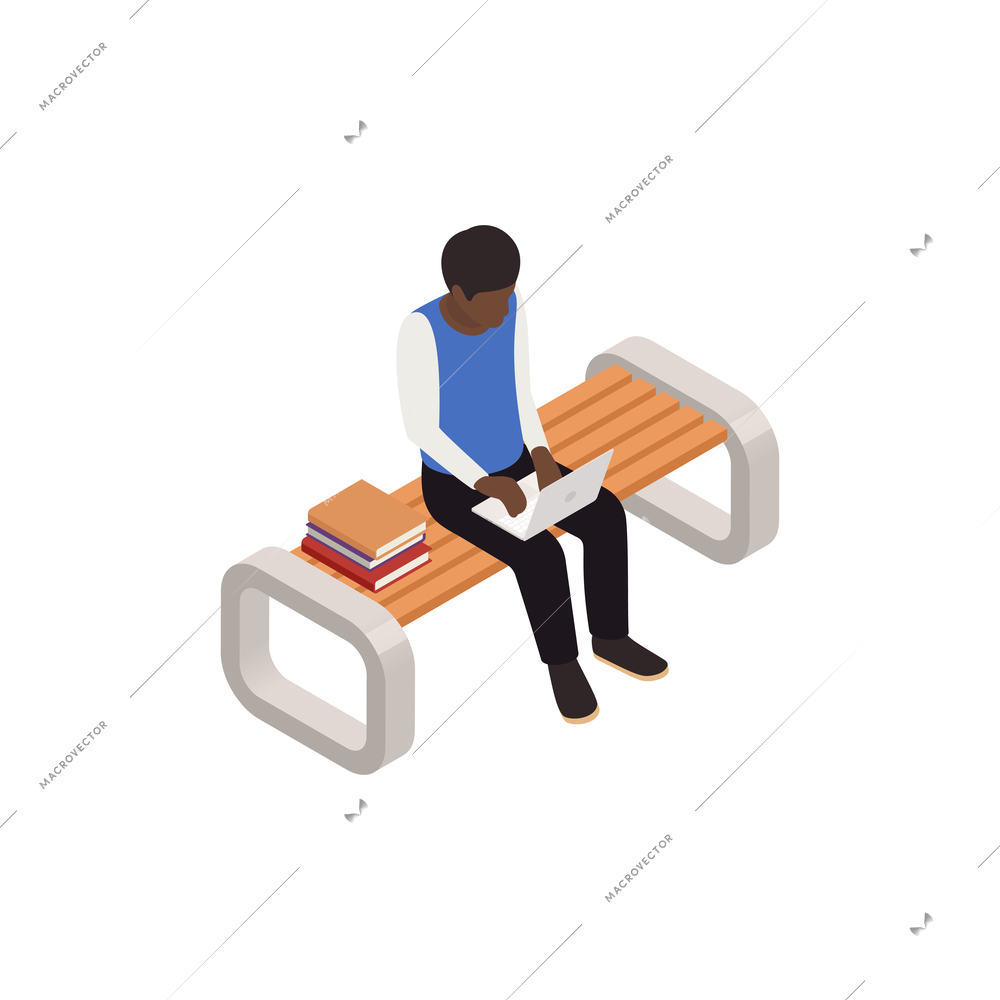 Isometric icon of college student studying with laptop 3d vector illustration