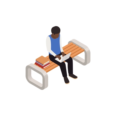 Isometric icon of college student studying with laptop 3d vector illustration