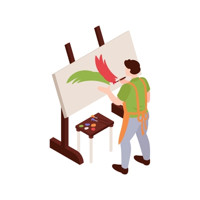 Isometric artist painting picture on easel 3d vector illustration