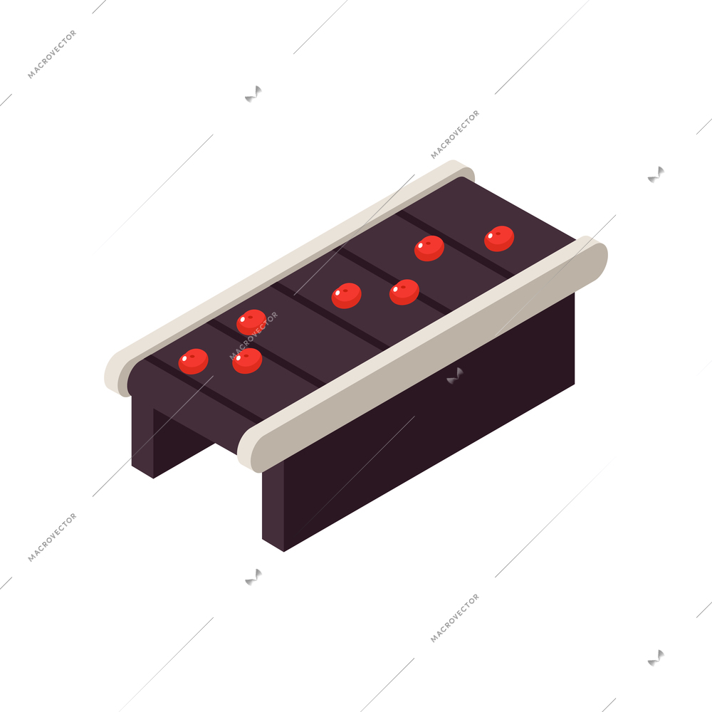 Isometric conveyor with vegetables or fruit 3d icon on white background vector illustration