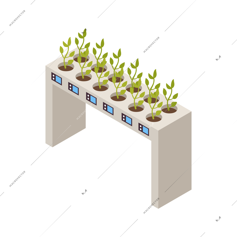 Smart farm technology for growing plants 3d isometric vector illustration