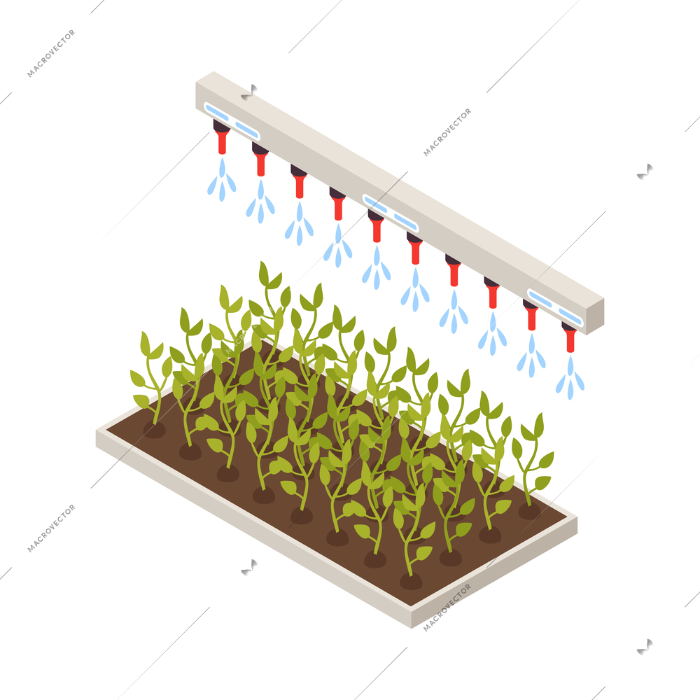 Smart farm technology of automated watering 3d icon isometric vector illustration