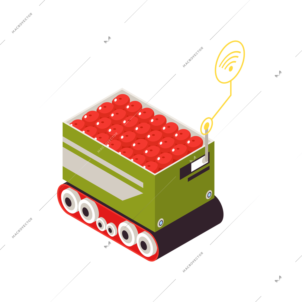 Smart farm icon with remote control machine for crops transportation isometric vector illustration