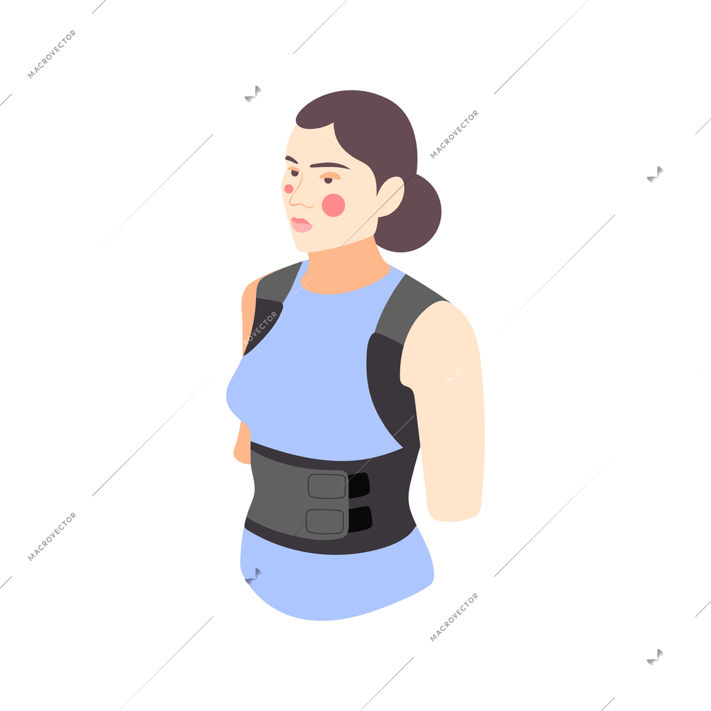 Icon of human character wearing orthopedic back corset 3d isometric vector illustration