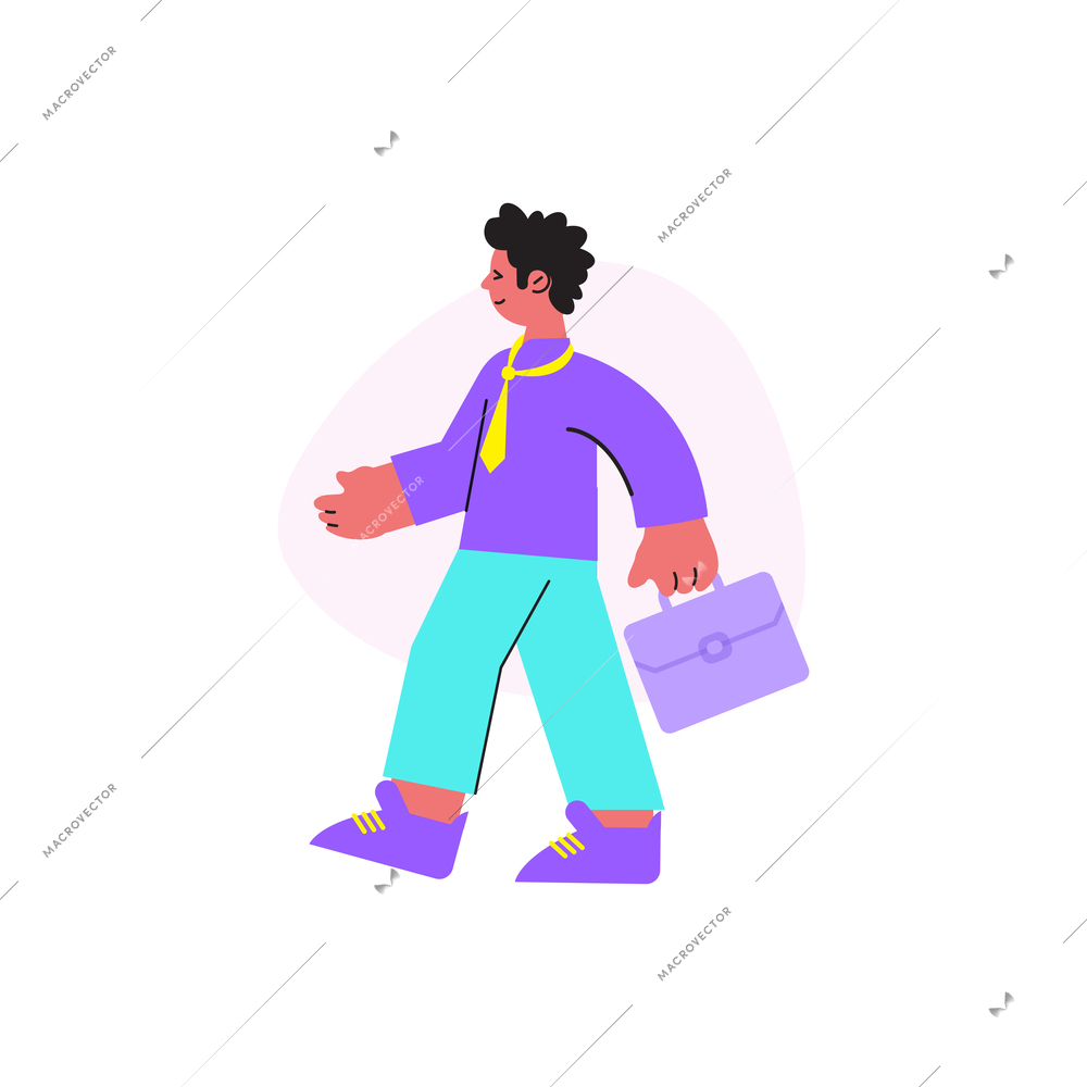 Smiling boy with school bag walking flat vector illustration