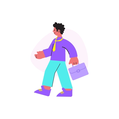 Smiling boy with school bag walking flat vector illustration