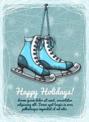 Skate holidays winter invitation design template vector illustration