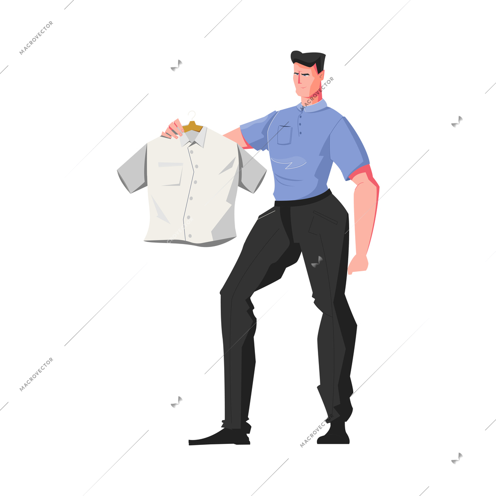 Flat icon of man holding new shirt on hanger vector illustration