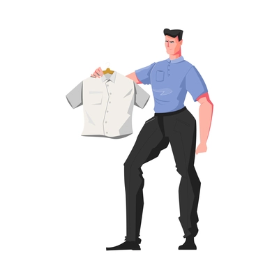 Flat icon of man holding new shirt on hanger vector illustration