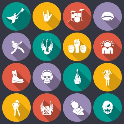 Rock concert music event flat icons isolated vector illustration