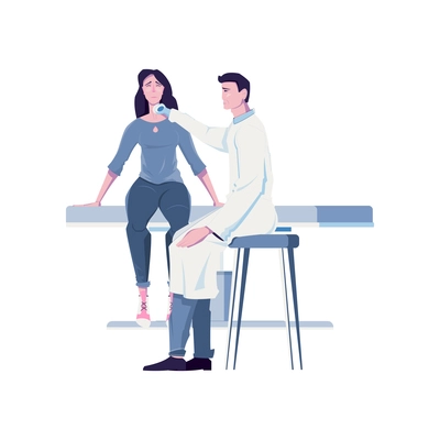 Woman being examined by doctor in clinic flat vector illustration