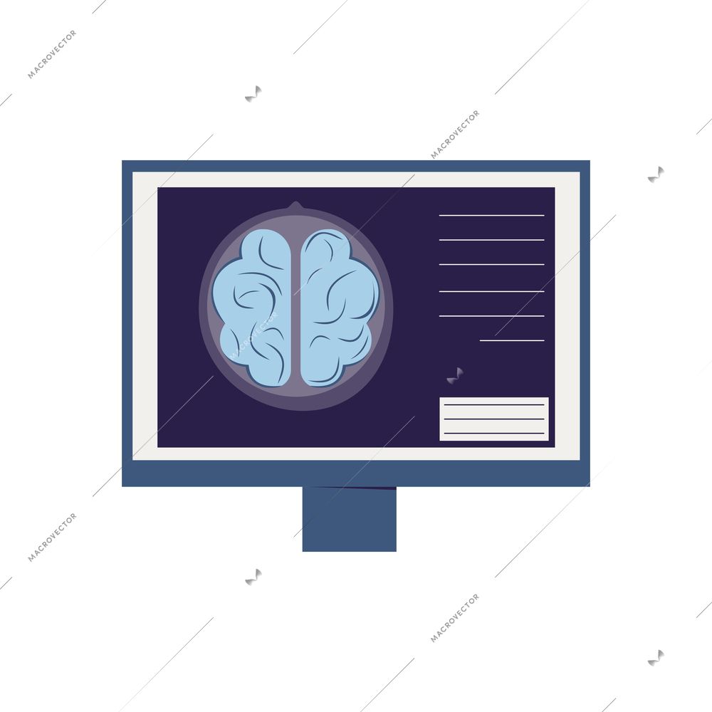 Computer monitor with picture of human brain flat icon vector illustration