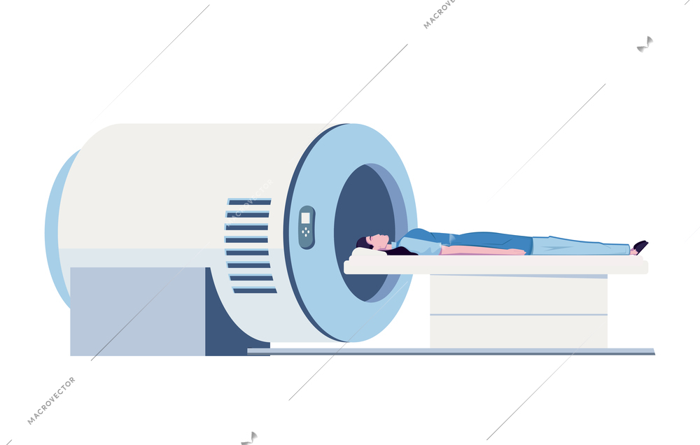 Flat icon of woman at magnetic resonance examination in clinic vector illustration