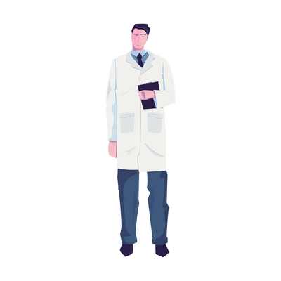 Flat character of tired doctor in lab coat on white background vector illustration