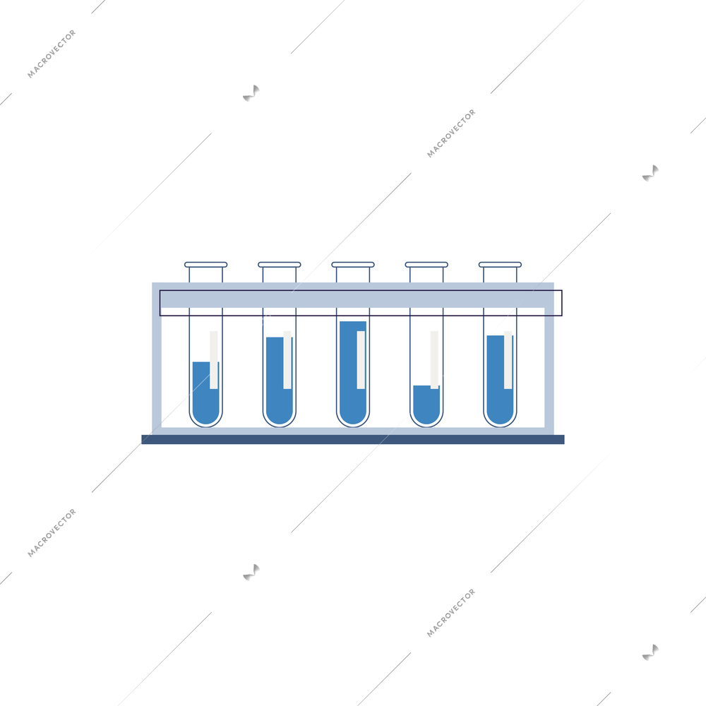 Flat medical test tubes with blue liquid vector illustration