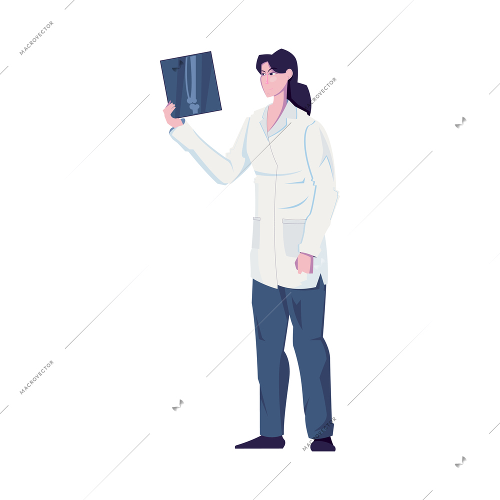 Female doctor looking at x-ray photograph flat vector illustration