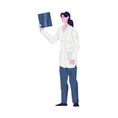 Female doctor looking at x-ray photograph flat vector illustration