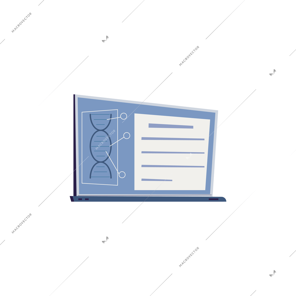 Computer with dna image on screen flat vector illustration