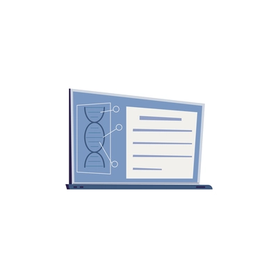 Computer with dna image on screen flat vector illustration