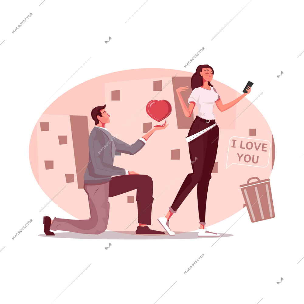 Man declaring his love for woman flat vector illustration