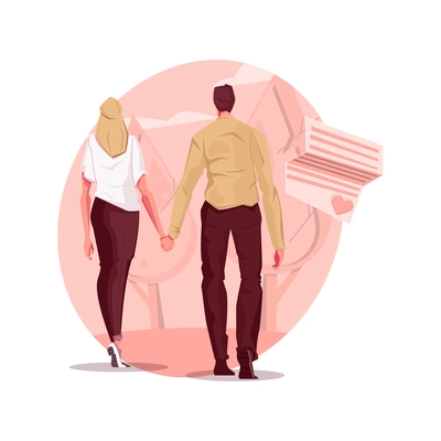 Love flat concept with lovers holding hands vector illustration