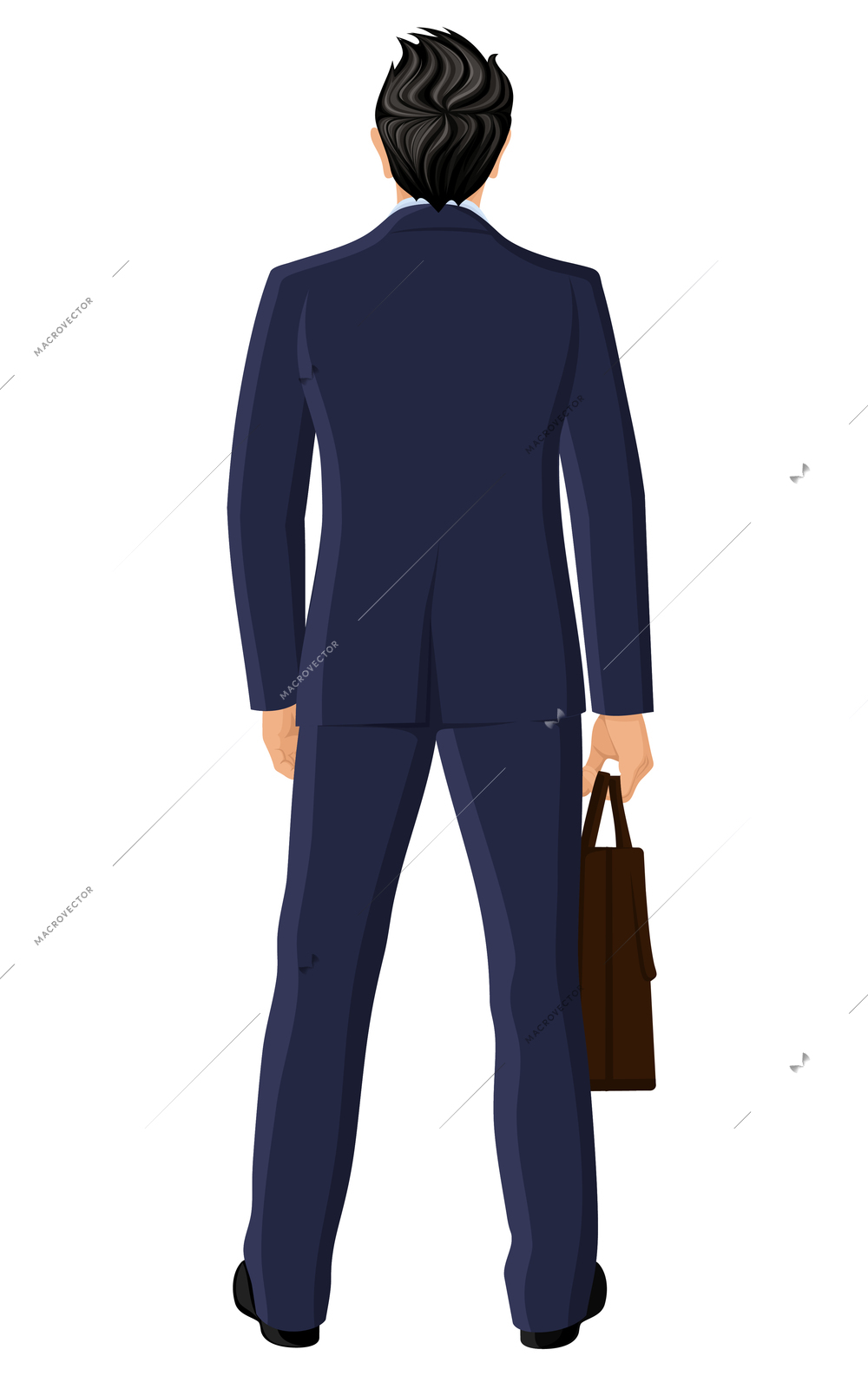 Businessman with briefcase full length back view portrait isolated on white background vector illustration