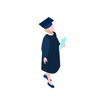 Graduating student character isometric icon on white background 3d vector illustration