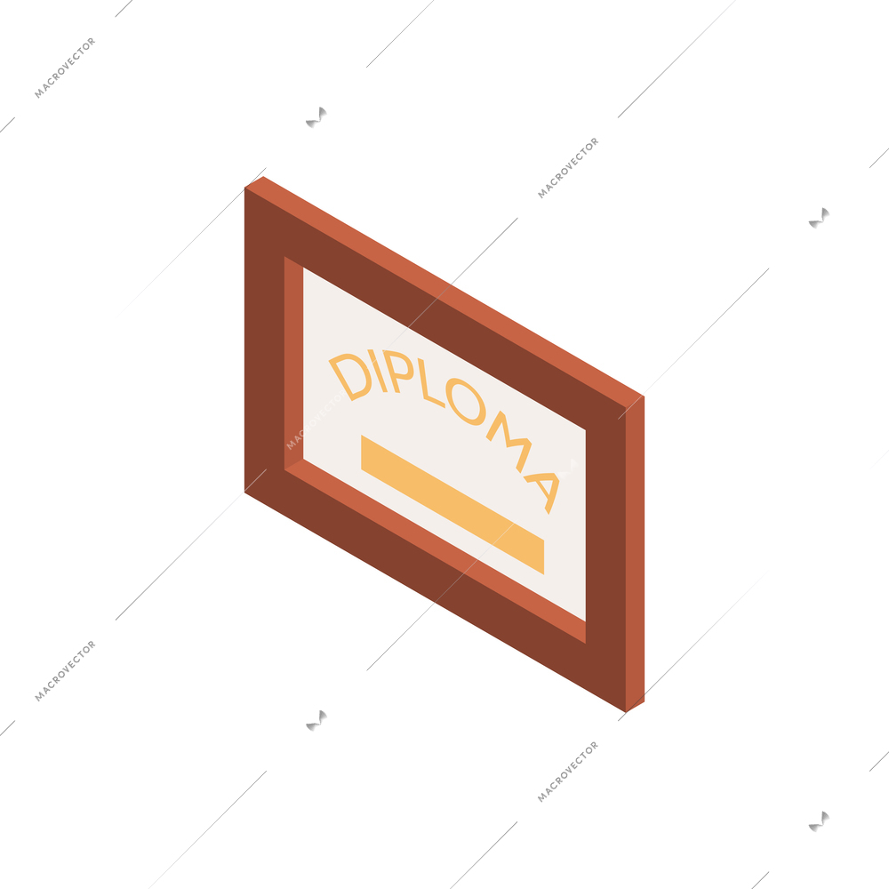 Isometric icon with diploma in brown frame 3d vector illustration