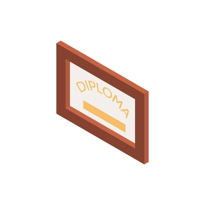 Isometric icon with diploma in brown frame 3d vector illustration