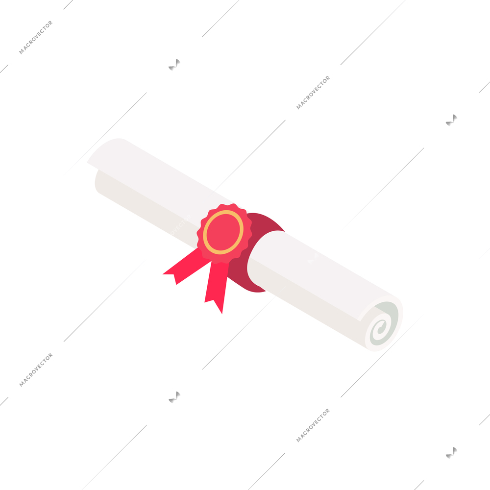 Isometric folded sealed diploma on white background 3d icon vector illustration