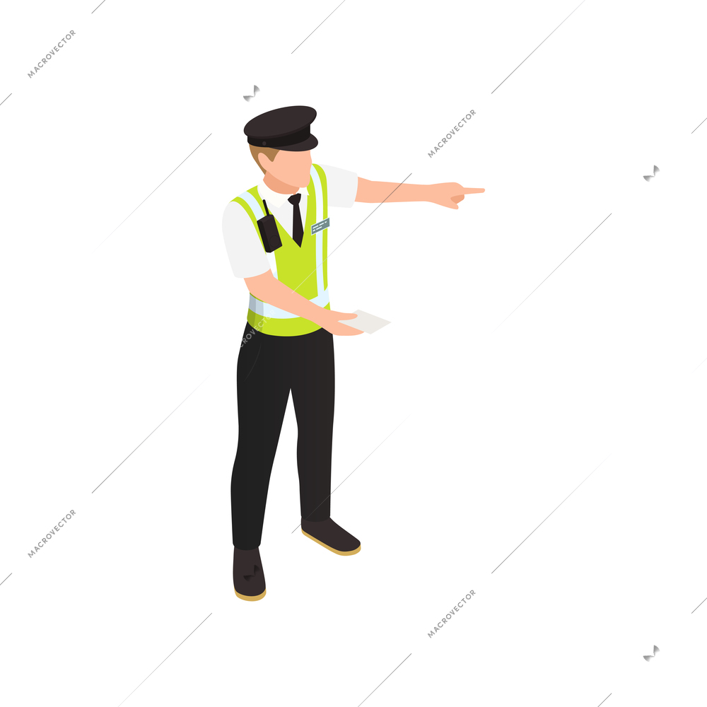 Isometric parking staff male character on white background vector illustration