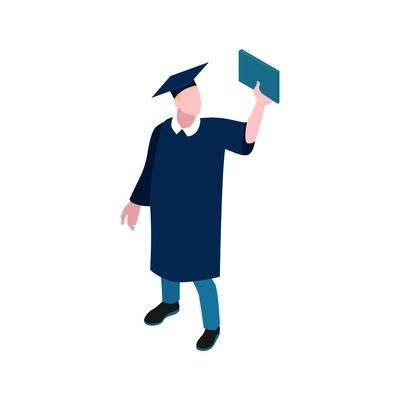 Isometric 3d icon of male graduating student in mantle and cap vector illustration