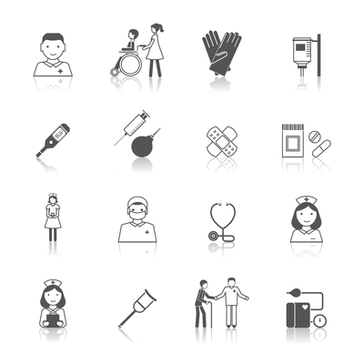 Nurse health care medical hospital icons set isolated vector illustration