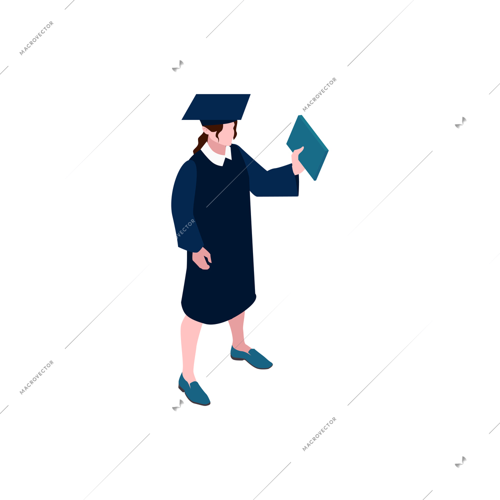 Female graduating student holding diploma 3d icon isometric vector illustration