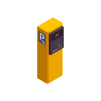 Isometric icon of parking payment station in yellow color vector illustration