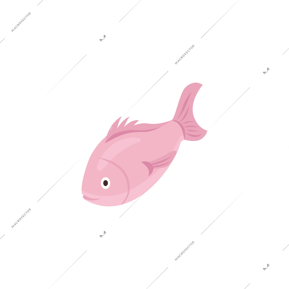 Single pink fish on white background 3d isometric vector illustration