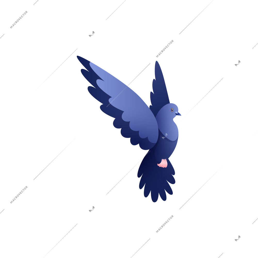 Side view of blue flying dove flat vector illustration