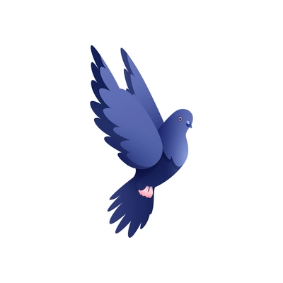 Blue color flat urban pigeon flying on white background vector illustration