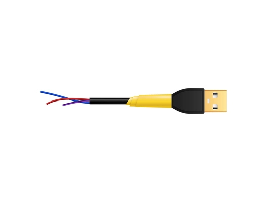 Part of damaged usb cable on white background realistic vector illustration