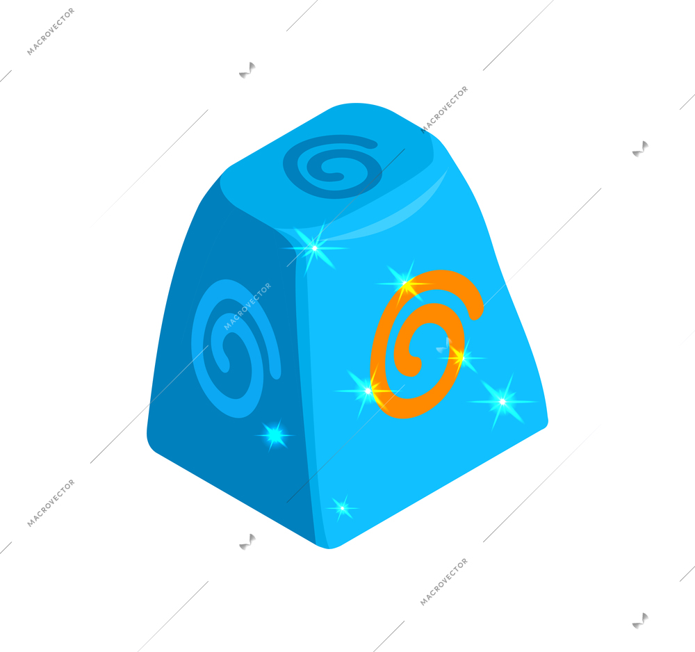 Isometric blue rune stone for game interface 3d vector illustration