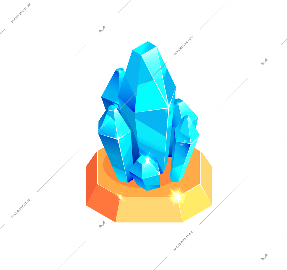 Blue crystal stone icon for game landscape 3d isometric vector illustration