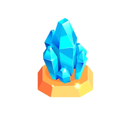 Blue crystal stone icon for game landscape 3d isometric vector illustration