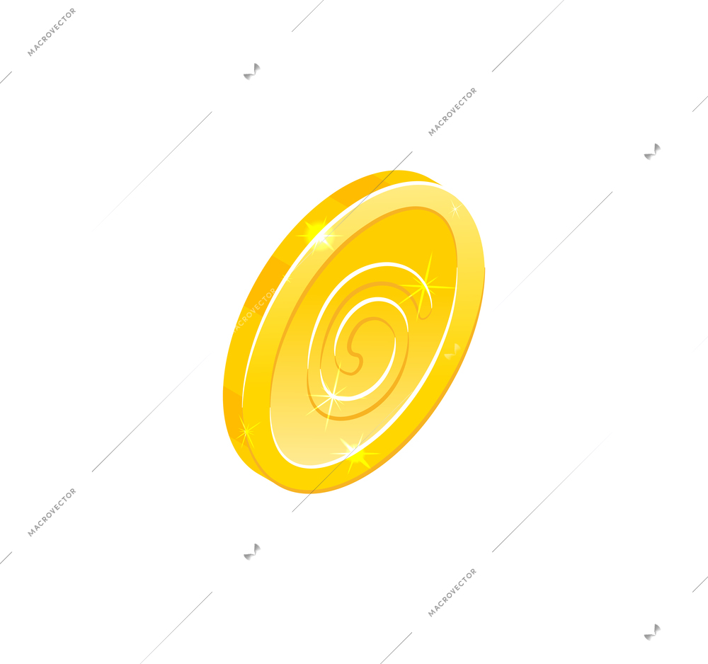 Isometric gold coin for game interface on white background 3d vector illustration