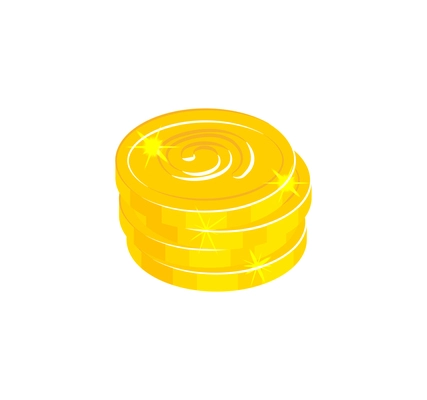 Game interface icon with stack of four golden coins 3d isometric vector illustration