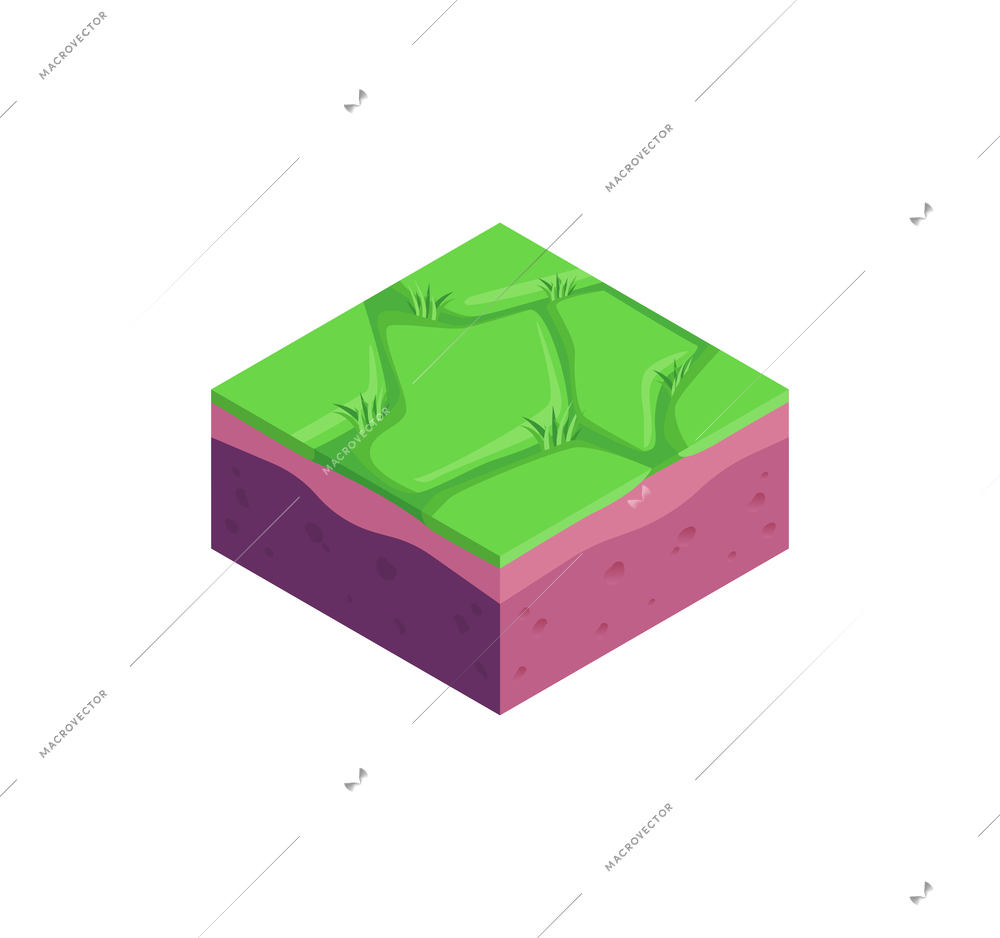 Game interface icon with isometric terrain piece 3d vector illustration