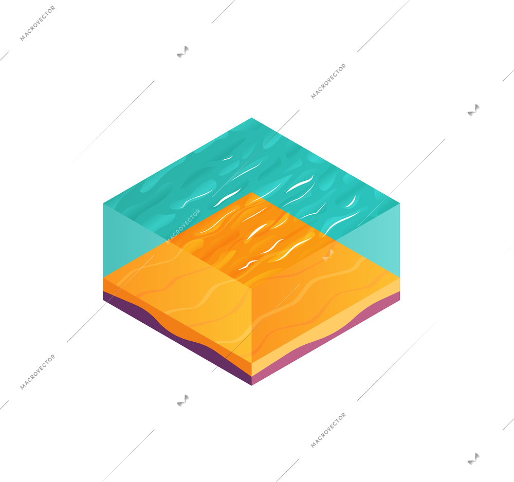 Isometric game terrain icon of piece with sea and sand 3d vector illustration