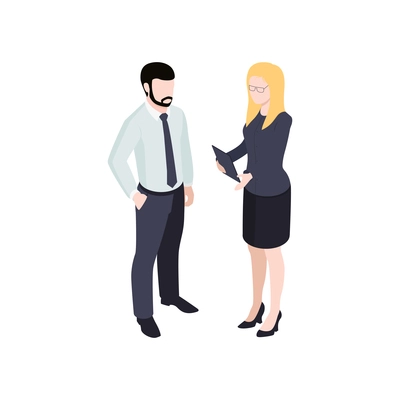 Isometric characters of business people wearing office clothes isolated on white background 3d vector illustration