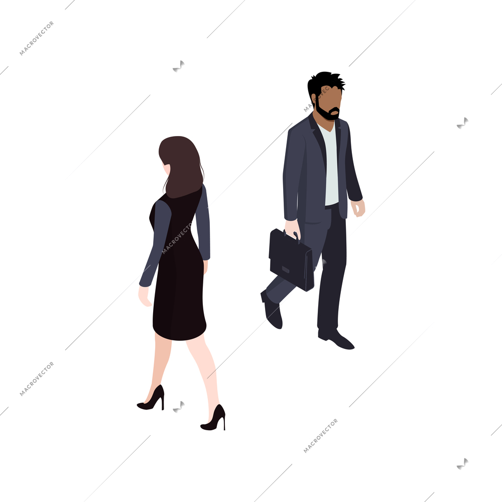 Isometric business people icon with man and woman in office wear 3d isolated vector illustration