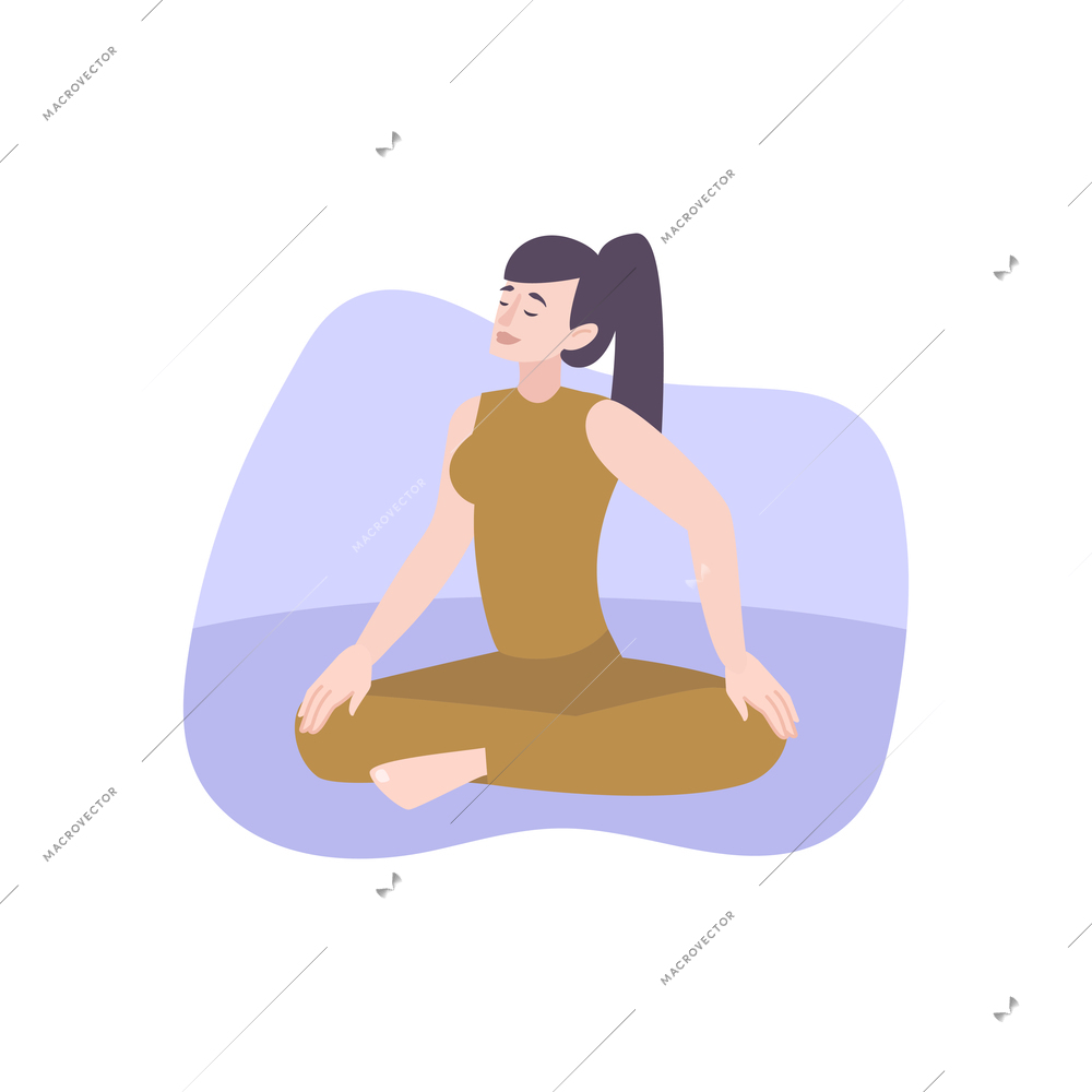 Flat relaxed woman meditating and doing yoga vector illustration